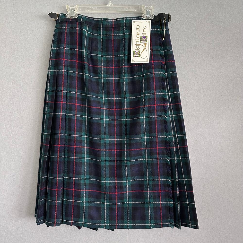 Plaid Pleated Skirt in Green/Navy by